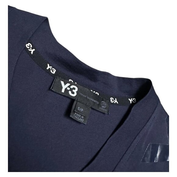 Y-3 Adidas Yohji Yamamoto Luxury Designer Streetwear V-Neck Blue Tee Shirt Small - Picture 2 of 6